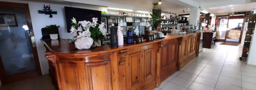 Cafe with coffee, snacks and liquor